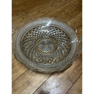 Wexford 14" Cut Glass Fruit Bowl Scalloped Vtg Clear Service Centerpiece Round